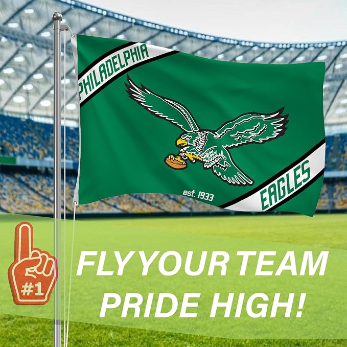 NFL Philadelphia Eagles Vintage Logo 3' x 5' Outdoor Durable Flag with Grommets, Outdoor Banner for Garden Patio Decoration, Indoor Wall Decor Flag for Room, Works with Flag Poles for Outside House