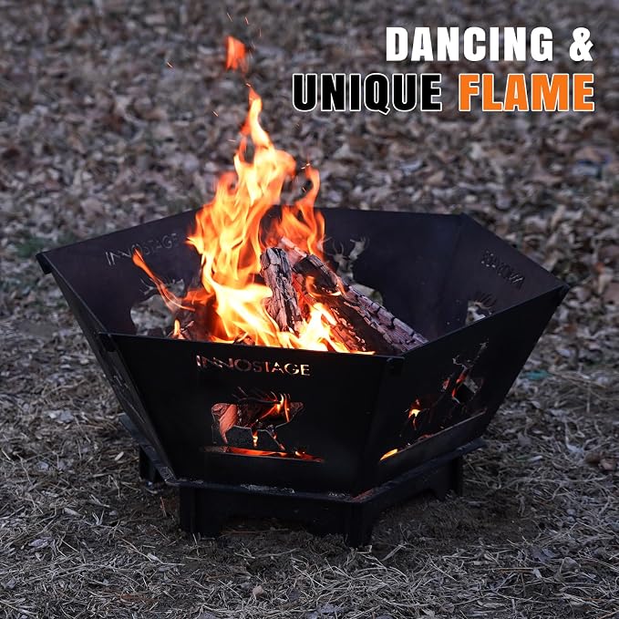 Fire Pit for Camping- 27.5 Inch Collapsible Firepit for Patio Outside Wood Burning Outdoor Indoor BBQ Picnic Foldable Fire Pits Bonfire of Backyard Patio with Portable Tote Bag
