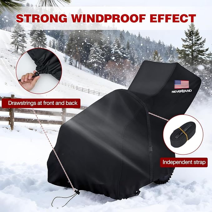 NEVERLAND Waterproof Snow Blower Cover - Snow Thrower Cover with American Flag Standard Size Fits Single and Two Stage Snow Blowers, Compatible with EGO, Toro, Honda, Ariens and Craftsman