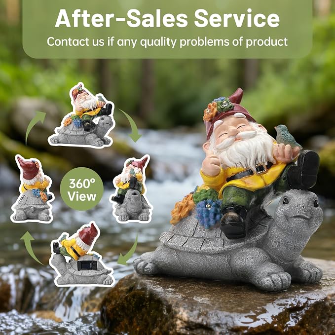 Solar Gnome Statue Outdoor Decor,Gnome on Turtle Figurines with LED Light for for Garden Yard Balcony Lawn Christmas Housewarming for Women Mom Grandma