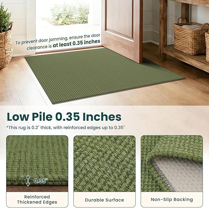 KOZYFLY Washable 3x4 Entry Area Rug, Braided Throw Rugs for Entryway, Non Slip Door Mat Indoor Outdoor Entrance, Front Porch Foyer Carpet for Kitchen, mudroom, Bathroom, Olive Green/Earthy Green