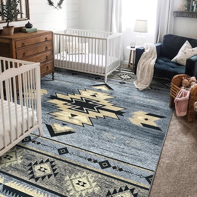 BENRON Western Rugs for Living Room Bedroom 6x9, Non Slip Washable, Grey | Southwest aztec Large Area Rugs for Dining Table Kitchen Home Decor