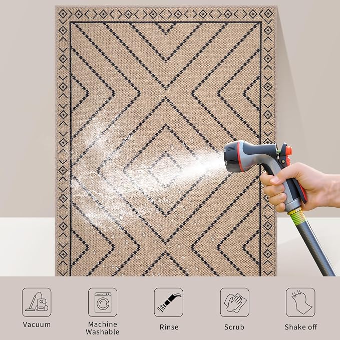 Tangsoo Easy Jute Rug 2x5 Washable Runner for Hallways,Non-Slip Thin Neutral Carpet Kitchen Runner Modern Indoor Outdoor Runners Door Mat for Laundry Bedroom Entryway