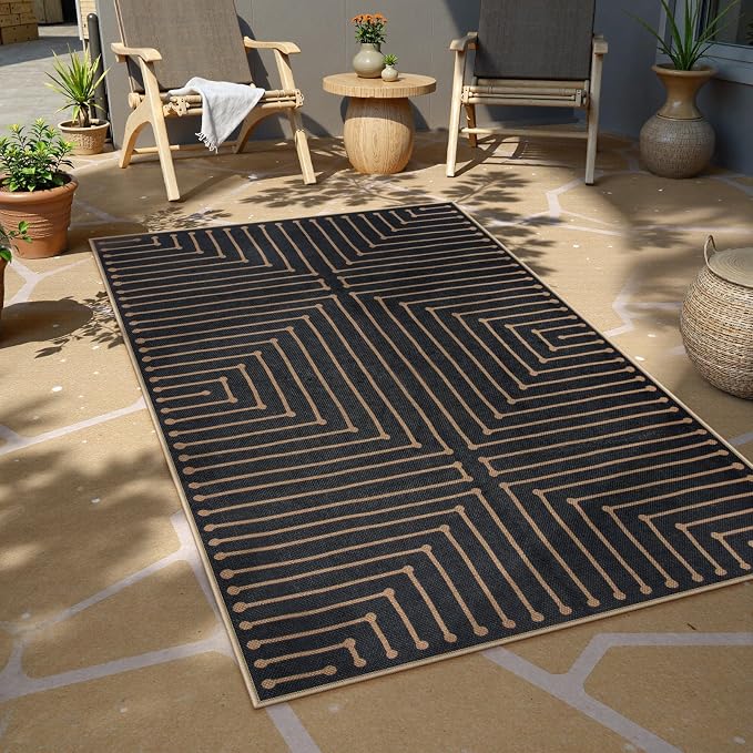Lahome Black 3x5 Washable Rug, Neutral Easy Jute Entryway Front Porch Rug | Farmhouse Geometric Rhombus Non Slip Non Shedding Carpet for Kitchen Entrance Balcony