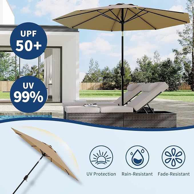 7.5-FT Outdoor Patio Umbrella With Push Button Tilt & Crank - Heavy-Duty Market Umbrella for Table, Garden, Pool, Deck, Backyard - 6 Sturdy Ribs,UV Protection & Waterproof Fabric,Navy Blue