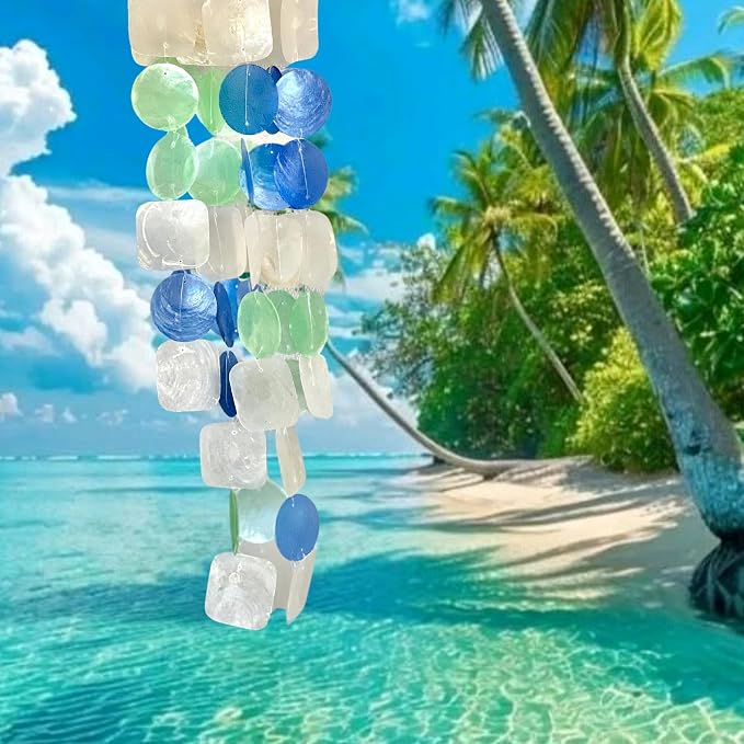 Bellaa 22906 Wind Chimes Outdoor, Garden Decorations, Musical, Indoor/Outside Windchimes, Gifts for Mom, Capiz Sea Glass Shells