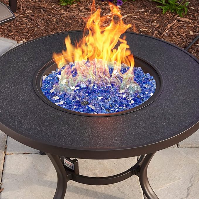 Onlyfire 10 lbs Fire Glass Rocks 1/2 Inch, Reflective Tempered Glass for Propane Fire Pit & Gas Fireplace, High Luster Firepit Glass Stones for Fire Table, Cobalt Blue (Multicolor Options Available)
