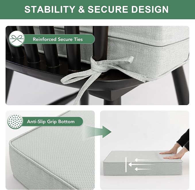 Summsun Patio Cushions for Outdoor Furniture, Faux Linen Water Resistant Backrest and Deep Seat Cushion Set with Non-Slip Bottom, Ties, Removable Cover, 22 x 22 Inch, Light Grey, Set of 2