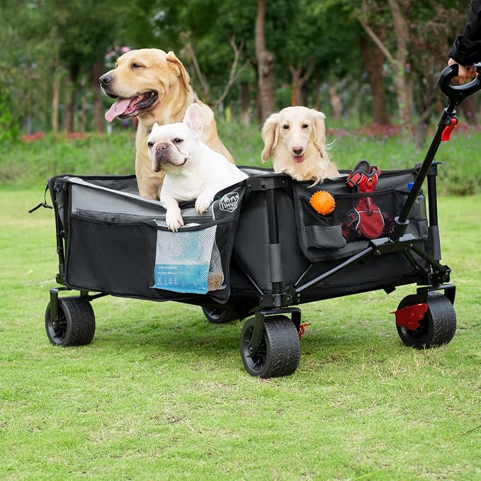 Timber Ridge 600L Beast Wagon 55.25" L Folding Cart with w/Big Wheels | Cargo Net & Tailgate, 26" W Extra Wide, 500lbs Heavy Duty All Terrain Collapsible Carts for Camping,Sports, Dogs, Grey