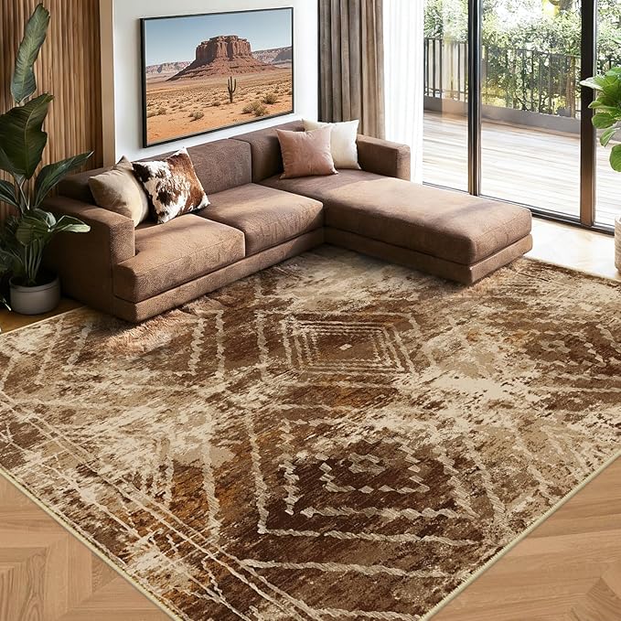 8'x10' Washable Area Rug for Living Room Bedroom Cow Print | Soft Western No Slip Low Pile Print Foldable Indoor for Kitchen Dining Room