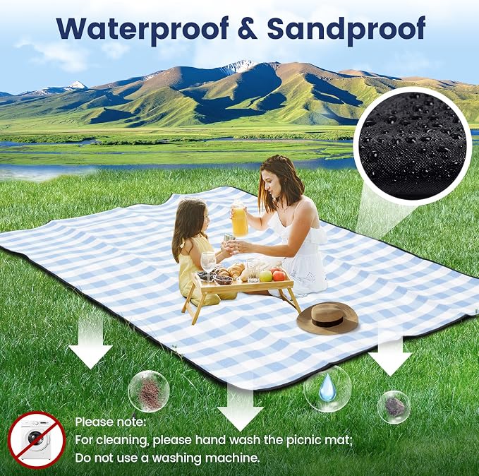 sapsisel 80”x60” Picnic Blanket Extra Large, Waterproof Picnic Blanket Beach Blanket