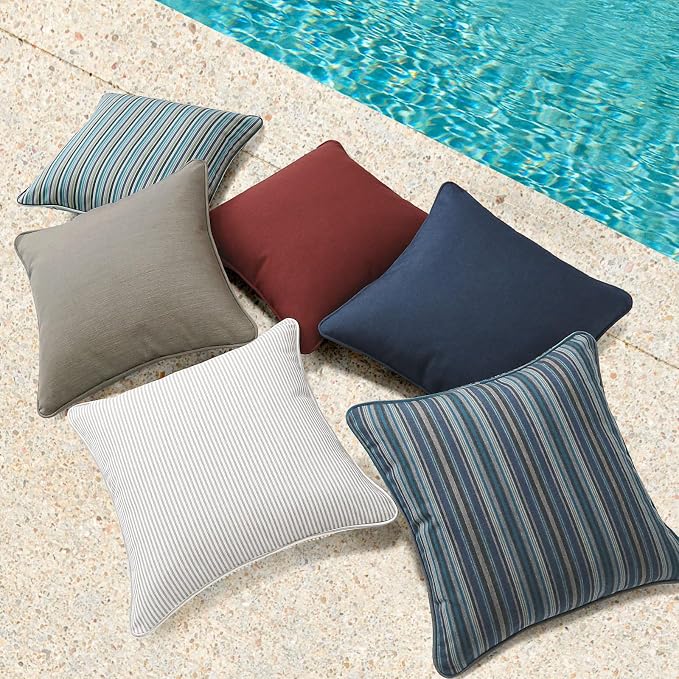 Unimatta Sunbrella Decorative Outdoor Water Repellent Throw Pillows with Inserts, Set of 4, 18" x18" Pillows for Patio, Backyard, Bed, Couch, and Patio Furniture, Cast Shale