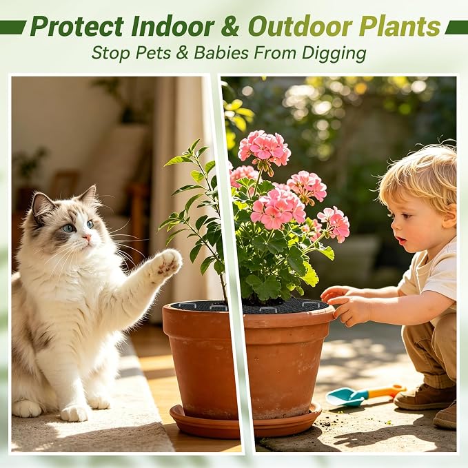 Cuttable Plant Pot Grid,15.7" W x 63" L Plant Pot Soil Covers Protectors from Animals,Black Cat Proof Houseplant Protector with Cable Ties & Ground Spikes,Fits All Pot Shapes