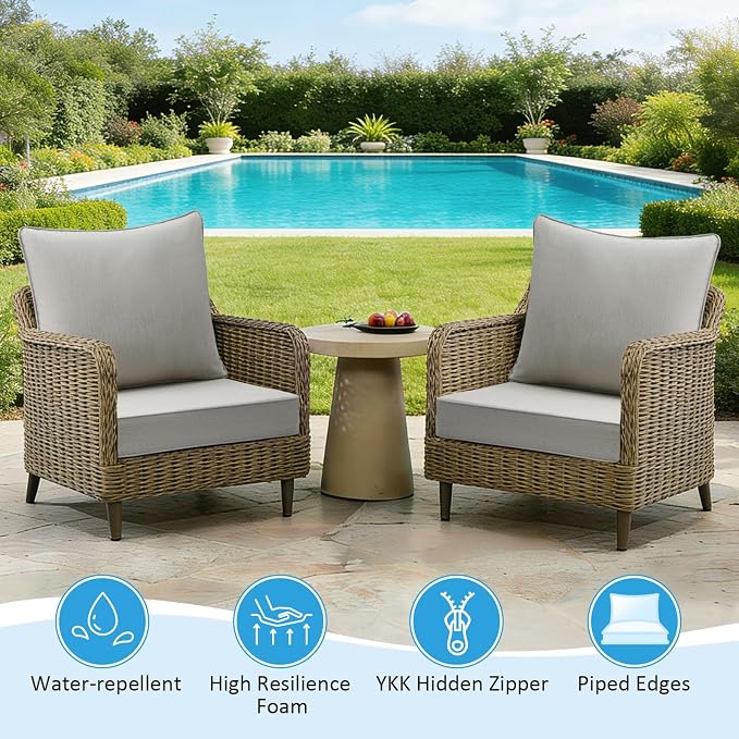 Sunbrella Outdoor Deep Seat & Back Cushion Set (2-Pack), 24 x 24 Inch Water Repellent and Fade Resistant Patio Furniture with Removable Cover for Outside Sofa Couch, Specrtum Pebble