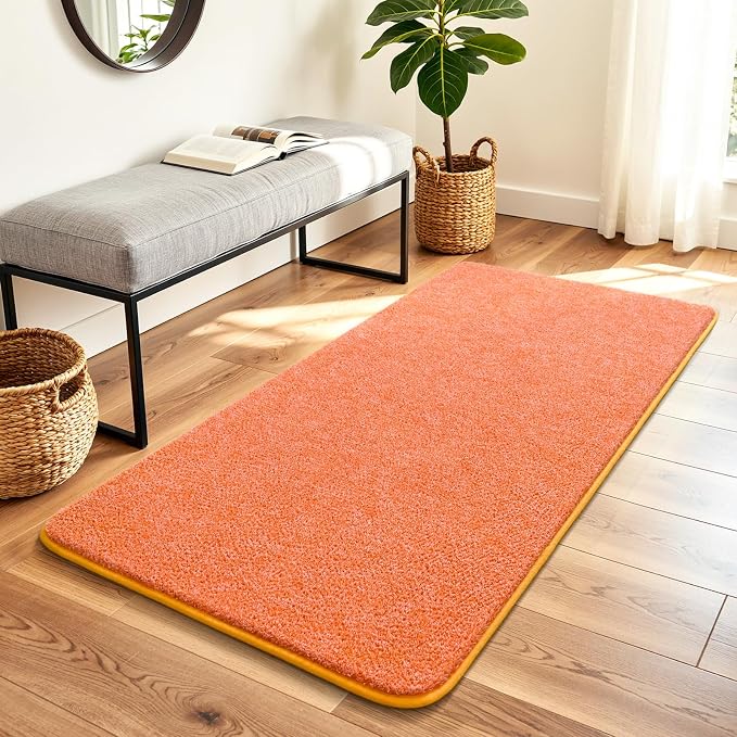 Keeko 2x4 Area Rugs for Living Room,Soft Washable Memory Foam Bedroom Rug | Indoor Throw Rug Low Pile Minimalist Non Slip Carpet for Kids Nursery Classroom Dorm Room Home Decor Orange and White