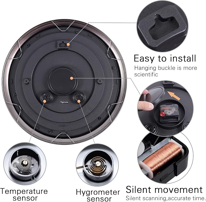16 Inch Outdoor Clock Thermometer Combo, Red Bronze Metal-Frame Waterproof Wall Clock