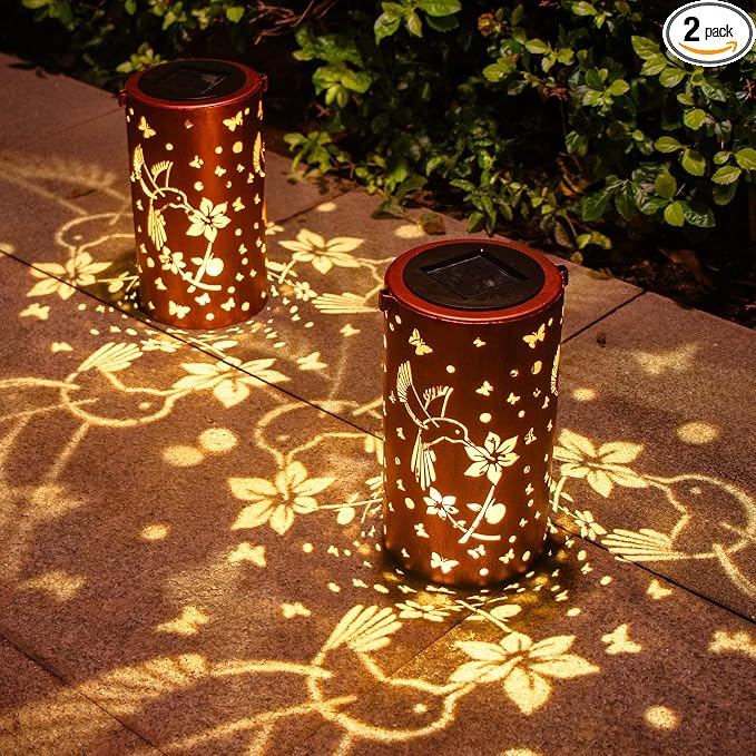 DIBIEECN 2 Pack Hummingbird Solar Lanterns Outdoor Waterproof, Patio Decor | Metal Hanging Lights, IP65 Waterproof, LED Decorative Lantern, Patio & Backyard, Birthday Gifts for Women, Mom & Grandma
