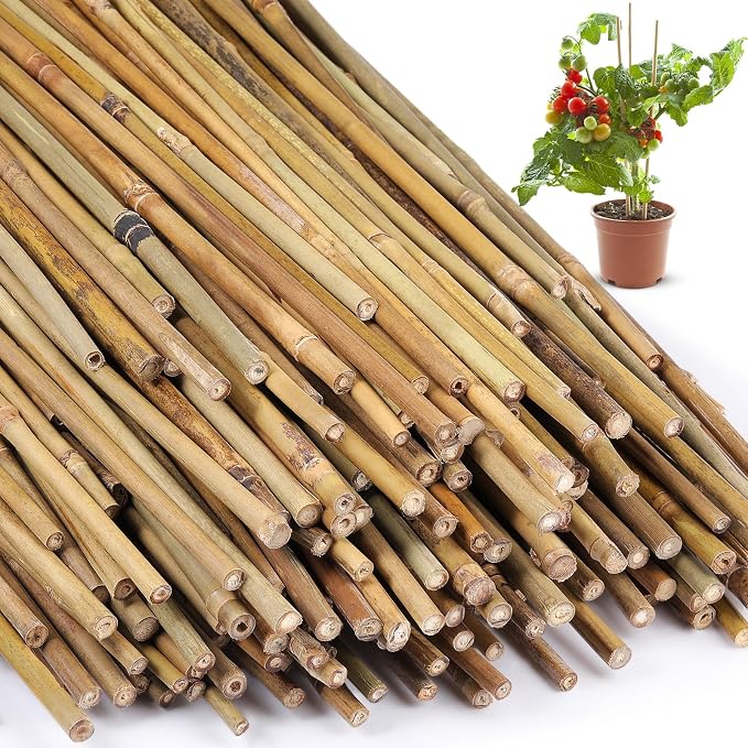 Suclain 200 Pcs Bamboo Plant Stakes Natural Garden Support Sticks for Climbing Plants Sturdy Bamboo Garden Stakes for Tomato, Beans, Flowers and Potted Plants, Vegetables, Indoor & Outdoor (1.35 ft)