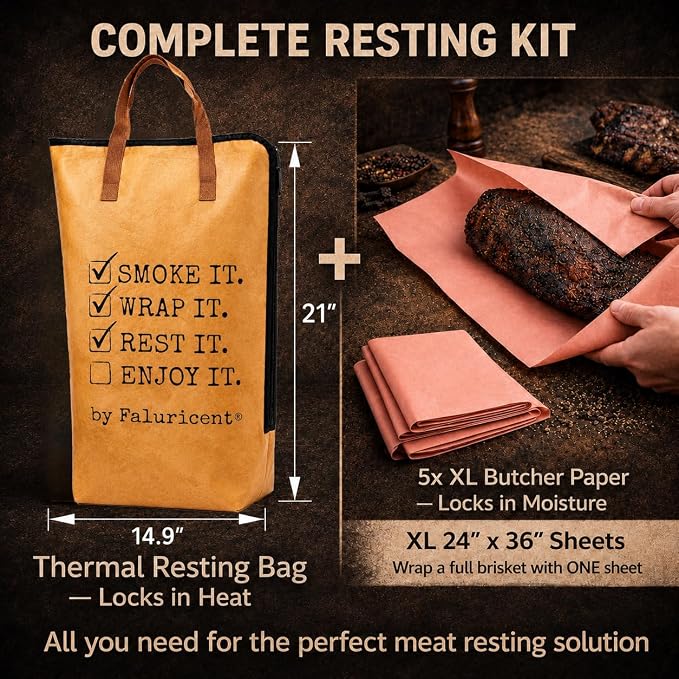 BBQ Blanket for Resting Meat, Insulated BBQ Meat Blanket for Juicy Tender Brisket, Meat Resting Blanket with 5 XL Butcher Paper Sheets, BBQ Gifts for Men Dad