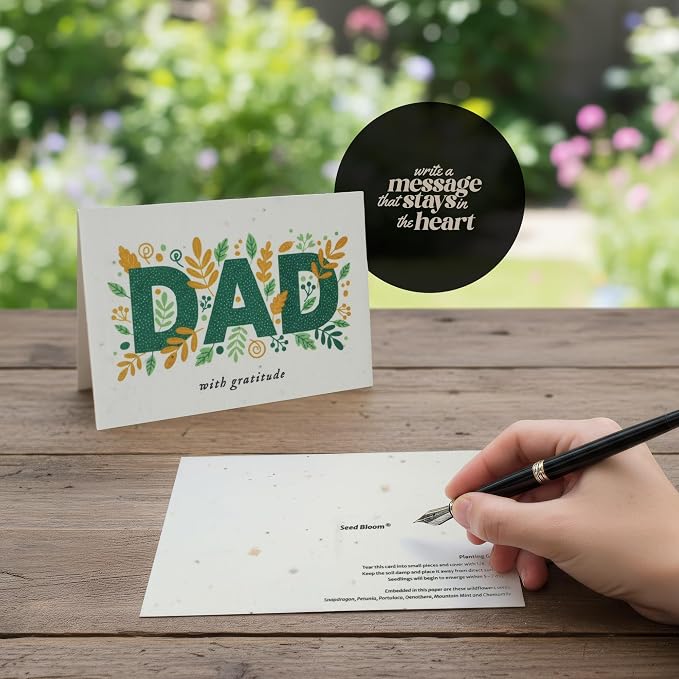 Dad Greeting Cards – 5 Sets of Gift Cards with White Envelope Each, Embedded with Wildflower Seeds, Plantable and Writable Greeting Cards for Dad's Day, Appreciation to Him, Father's Birthday Gift