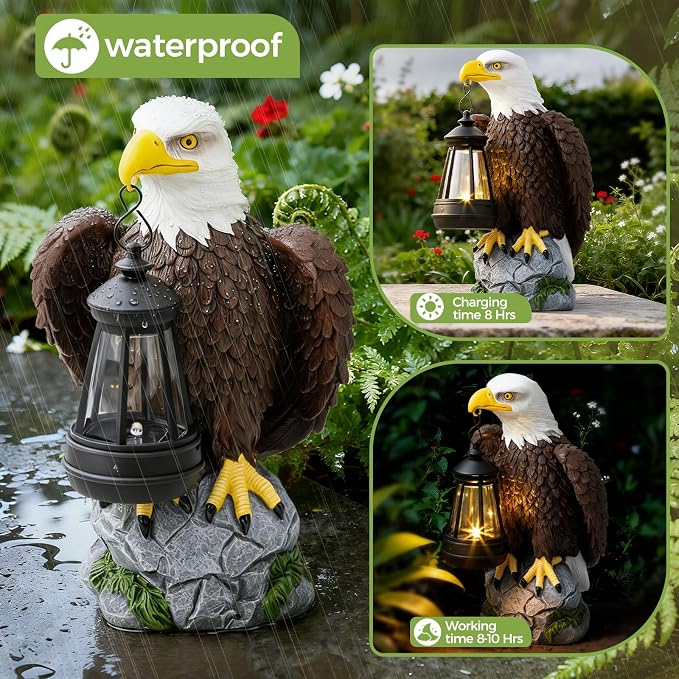 YDKOJGW 250 Anniversary USA Bald Eagle Garden Statue,Solar Garden Outdoor Statues Bald Eagle with Light, Lawn Decor Statue for Patio, Balcony, Yard Ornament,Home Decor Gift for Men Father