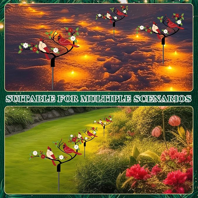 CroBlissful 4 Pcs Cardinal Decor Sign Cardinal Garden Stakes Yard Sign Outdoor Decorations Spring Red Metal Bird Decorative for Lawn Garden Landscape Flower Bed Patio Yard