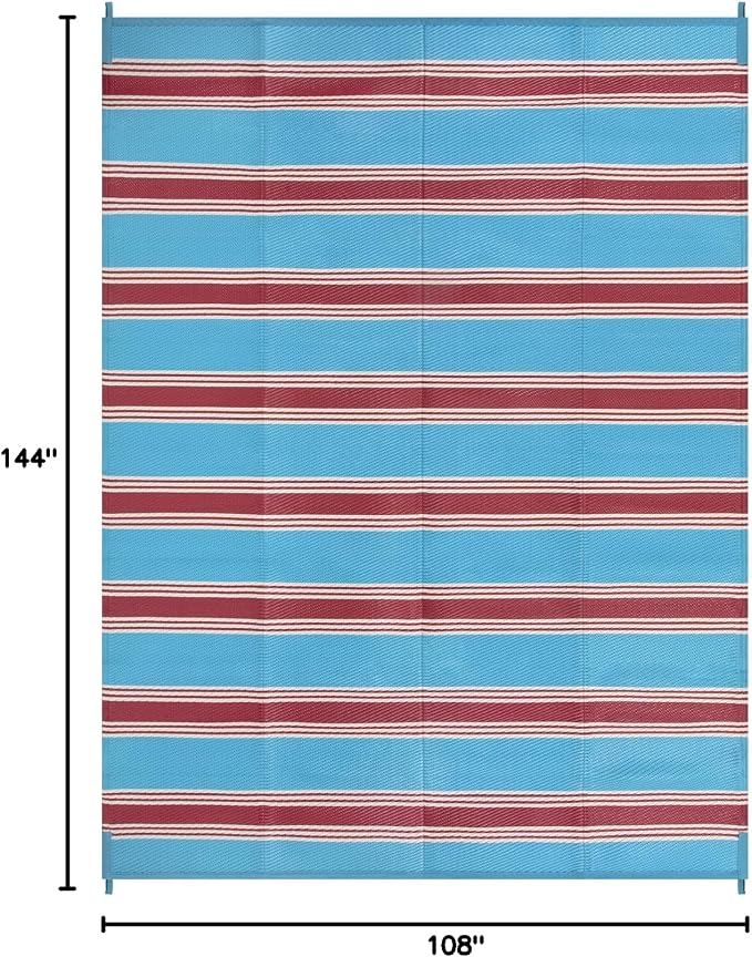 Lahome Striped Outdoor Carpet Plastic Straw Rug, Reversible Patriotic Outdoor Rug Waterproof 9x12 Rugs for Patio, RV Camping Picnic Mat for Beach Deck Backyard Balcony(Blue/Red,9'x 12')