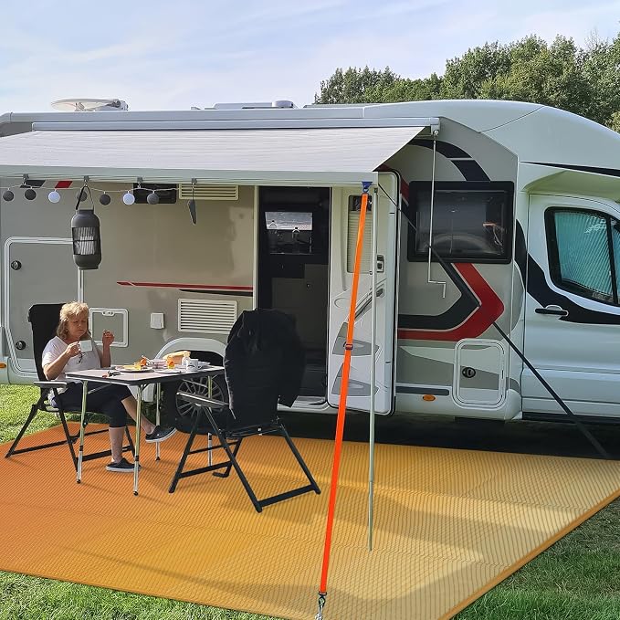 Lahome Outdoor Rug 9x12 Patio Waterproof, Reversible Plastic Straw Camping Rv Rugs for Outside Under Awning, Portable Lightweight Carpet for Porch Backyard, Orange Yellow 9'x12'