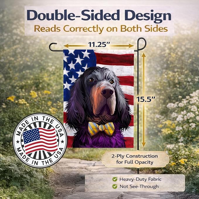 Caroline's Treasures CK6543GF Gordon Setter Dog American Flag Garden Flag Mailbox Flag Decorative Yard Flag Banner Outside Patio Artwork Yard Flower Beds, Garden Size, Multicolor