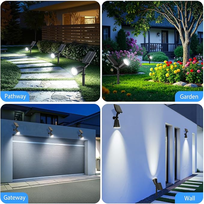 Solar Spot Lights Outdoor, 1000LM Big Adjustable Solar Lights Outdoor Waterproof, 2-in-1 Solar Powered Spotlights Landscape Lighting for Garden, Yard, Pathway, Tree, Flag (4P, Cool White)