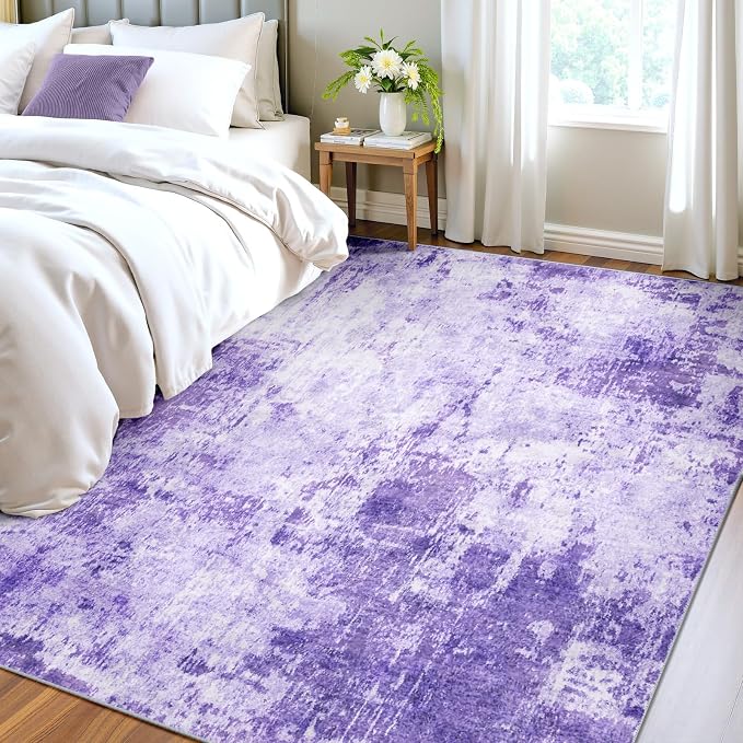 RELEANY Washable 4'x6' Abstract Area Rug for Living Room Purple | Carpet for Bedroom, Kitchen, Office, Hallway and Entryway, Printed Pattern, Non‑Slip, Soft, Stain‑Resistant, Easy to Clean