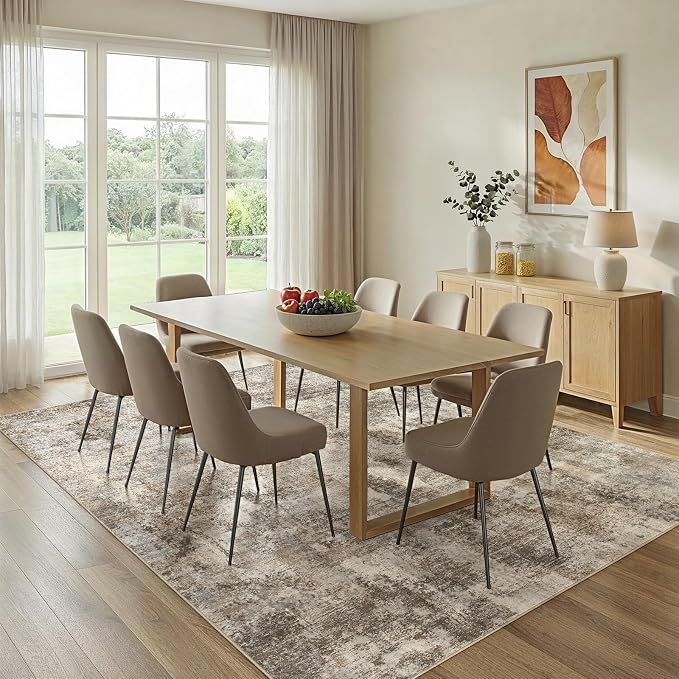 10x14 Area Rug Washable Abstract Rugs for Living Room Dark Brown | for Bedroom, Dining Room, Office, Nursery, Soft Neutral, Low Pile Non-Slip, Kid Pet Friendly, Large Indoor Carpet, Home Decor