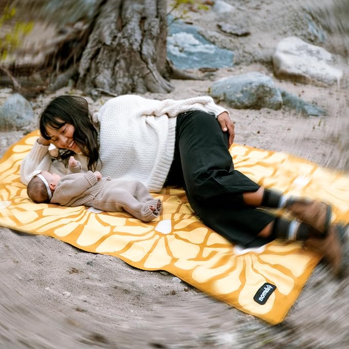 Nomadix Festival Blanket - Plush Top & Water Resistant Base - Made with Post Consumer Recycled Materials - Lazy Daisy Gold - 60x72