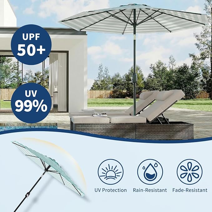 Garvee 10FT Patio Umbrella - Outdoor Table Umbrella with Smooth Crank Lift, Push Button Tilt and 8 Sturdy Ribs - Market Umbrella UV Protection Waterproof for Pool, Deck, Yard, Garden