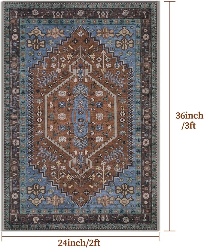 Ciicool 2x3ft Small Area Rug,Washable Boho Thin Mat for Entryway Kitchen | Oriental Non-Slip Low-Pile Indoor Carpet Soft Entry Rugs for Entrance Bedroom Kitchen Bathroom Foyer Decor
