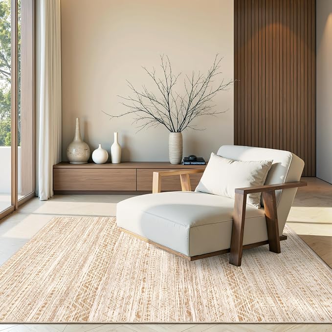 Miukiki 3x5 Washable Area Rug Moroccan Soft Non Slip Entryway Rug Beige | Machine Washable 3x5 Rug for Bedroom Kitchen Living Room, Low Pile Indoor Floor Carpet with Vintage Pattern