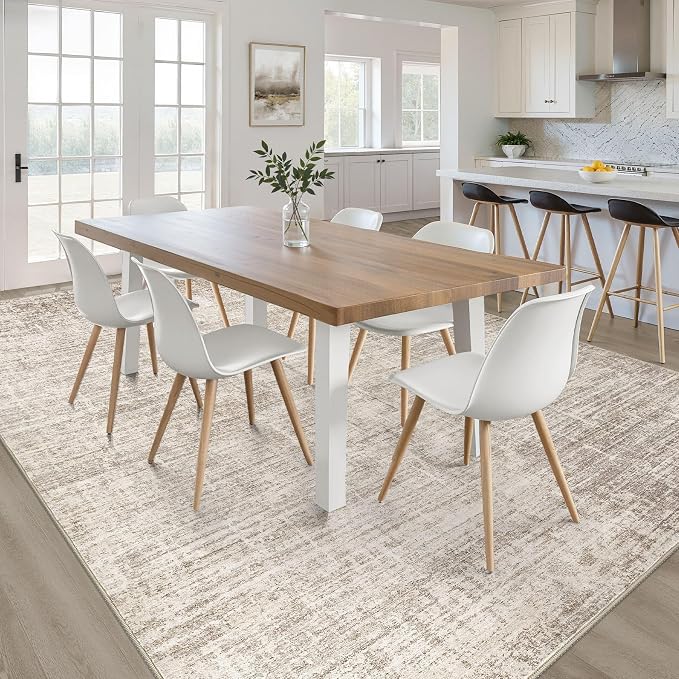 LOONGRUG 7x9 Area Rug Washable Neutral Modern Rug for Living Room Brown | Abstract Soft Stain Resistant Indoor Non-Slip Carpet for Bedroom Nursery Kids Office Playroom Dining Room