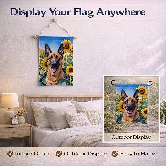 Caroline's Treasures DAC6022GF Belgian Malinois in Sunflowers Garden Flag Mailbox Flag Decorative Yard Flag Banner Outside Patio Artwork Yard Flower Beds, Garden Size, Multicolor
