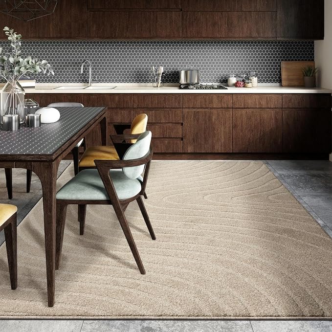 LUXE WEAVERS Modern Geometric Wave Beige 9x12 Area Rug