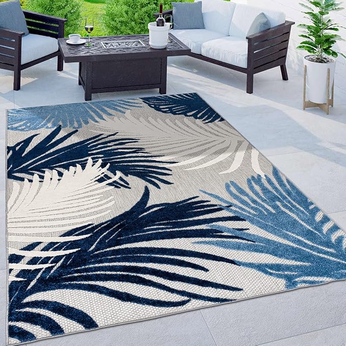Rugshop Navy Lucca Contemporary Floral Indoor/Outdoor Area Rug Durable Polypropylene, Weather Resistant, Easy to Clean Perfect for Patio, Backyard, Deck and Outdoor Lounge 7'10" x 10'