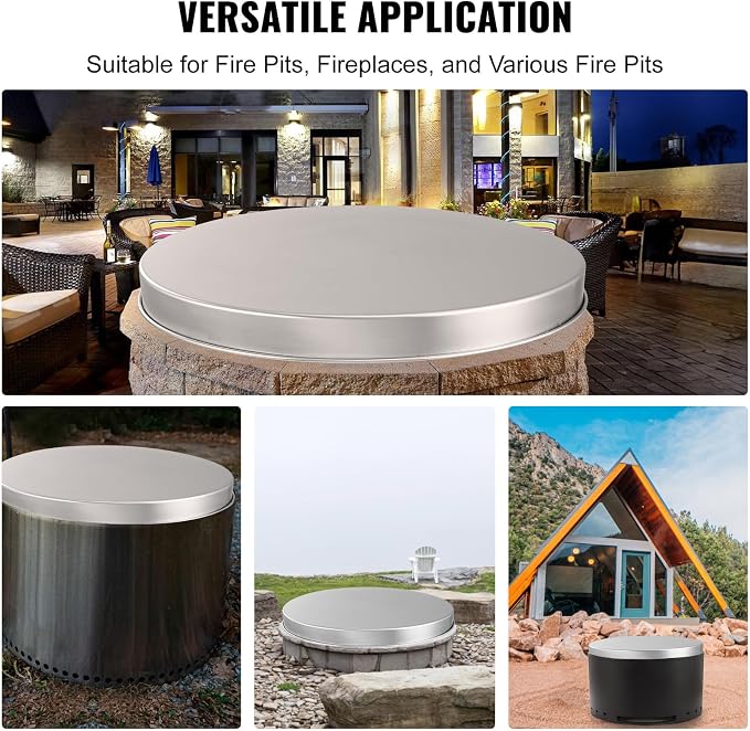 VEVOR Fire Pit Cover Lid, Compatible with The Solo Stove Bonfire 20" Portable Firepit Spark Screen,Stainless Steel Metal Cover, Wood Burning and Camping Stove Accessory, for Outdoor Patio Backyard
