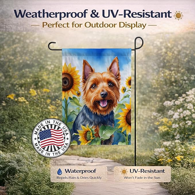 Caroline's Treasures DAC6015GF Australian Terrier in Sunflowers Garden Flag Mailbox Flag Decorative Yard Flag Banner Outside Patio Artwork Yard Flower Beds, Garden Size, Multicolor