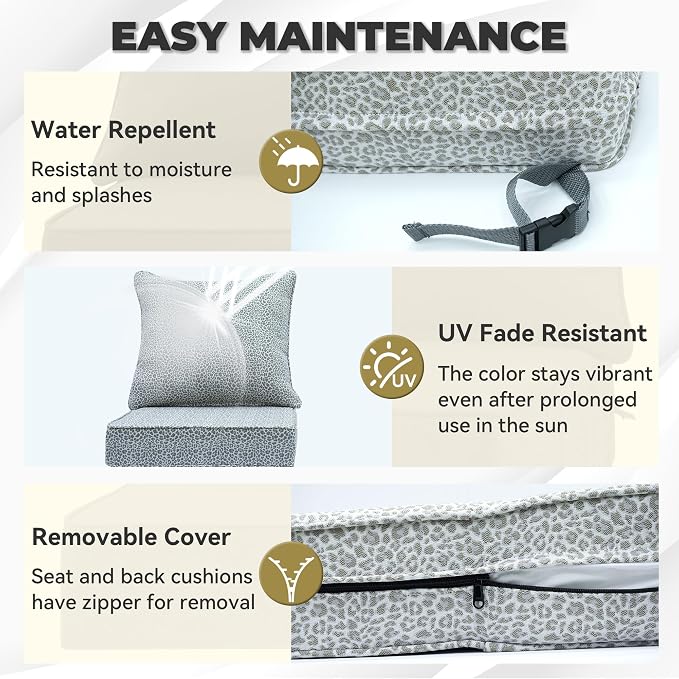 Deep Seat Patio Cushions Set 22 x 22 Inch,Olefin Fabric Outdoor Seat Cushion,Patio Furniture Cushions with Removable Cover,Rain-Proof and Fade Resistant Deep Seat Bottom & Back Cushion,1set