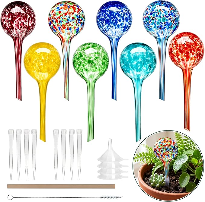 Plant Watering Globes Automatic Glass Watering Bulbs, Glass Ball Planter, Decorative Garden Watering Plant Watering Bulbs with 8-Pack, 2.87 inch Diameter
