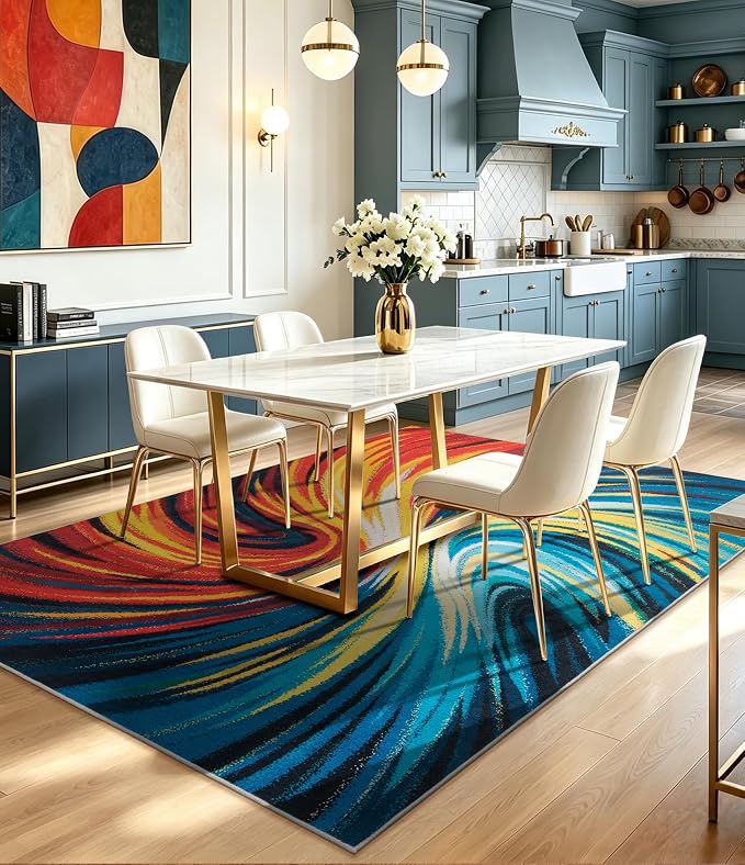 Abstract Colorful Area Rugs 5x7,Uniqe Milky Way Cool Rugs Washable,Spiral Galaxy Funky Rug for Bedroom,Non Slip Art Rug for Kitchen,Dining Room,Living Room