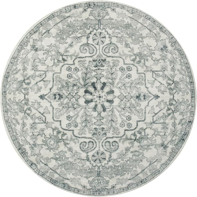 Lahome Reine Round Rug 4ft, Soft Rug for Bedroom Machine Washable Office Circle Rug, Bohemian Medallion Non-Slip Non-Shedding Low Pile Printed Indoor Carpet for Kitchen Laundry Bathroom, Beige