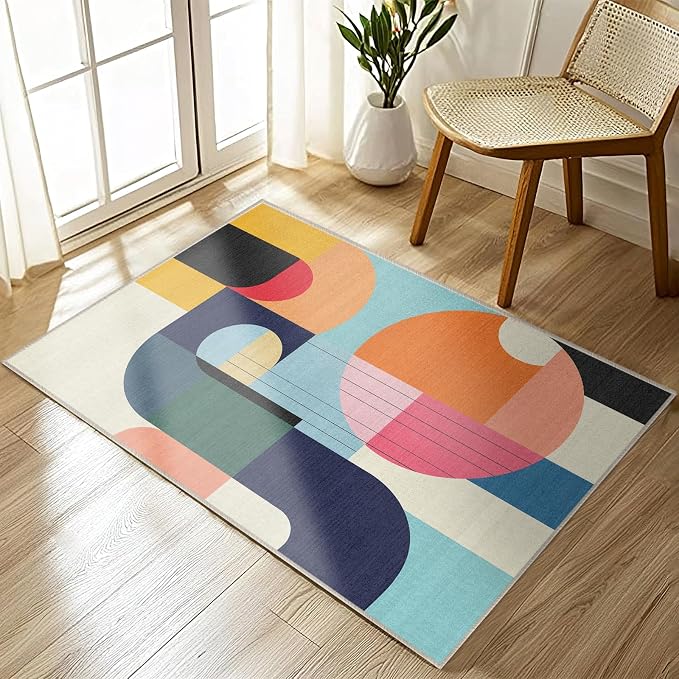 2x3 Area Rug Colorful Boho Geometric Mat Modern Abstract Rug for Bathroom Machine Washable Non-Slip Throw Rug for Kitchen Entryway