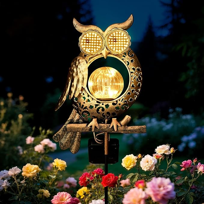 Solar Garden Lights Outdoor Decor,Owl Figurine Light Stake,Garden Decorative for Patio,Yard,Landscape,Gardening Gift Ideas for Mom Grandma