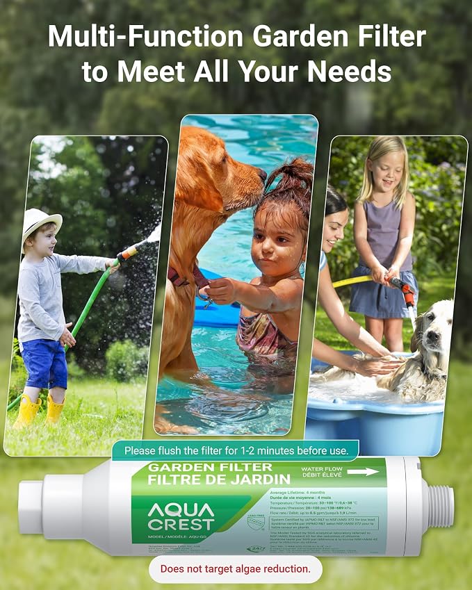 AQUACREST Garden Hose Water Filter for Plants, Greatly Reduces Chlorine, Odor, Improve Plants Health, Ideal for Organic Gardening, Farming and Pets, Pack of 2 (Package May Vary)