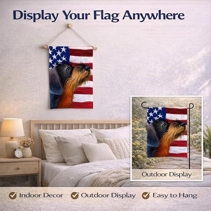 Caroline's Treasures CK6539GF German Wirehaired Pointer American Flag Garden Flag Mailbox Flag Decorative Yard Flag Banner Outside Patio Artwork Yard Flower Beds, Garden Size, Multicolor